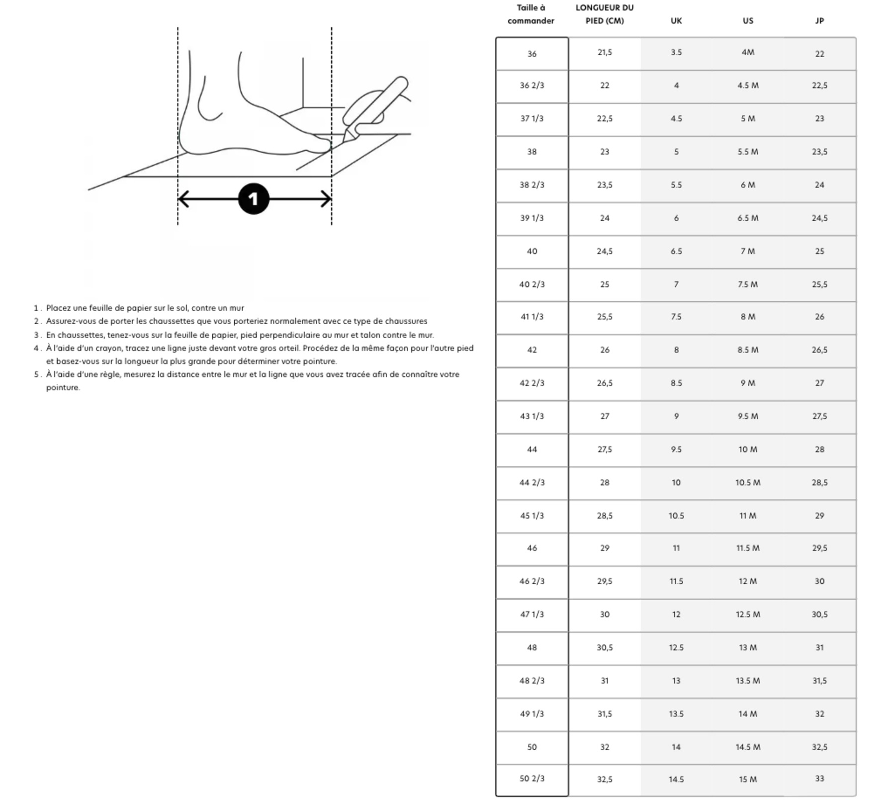 Guide pointure salomon store