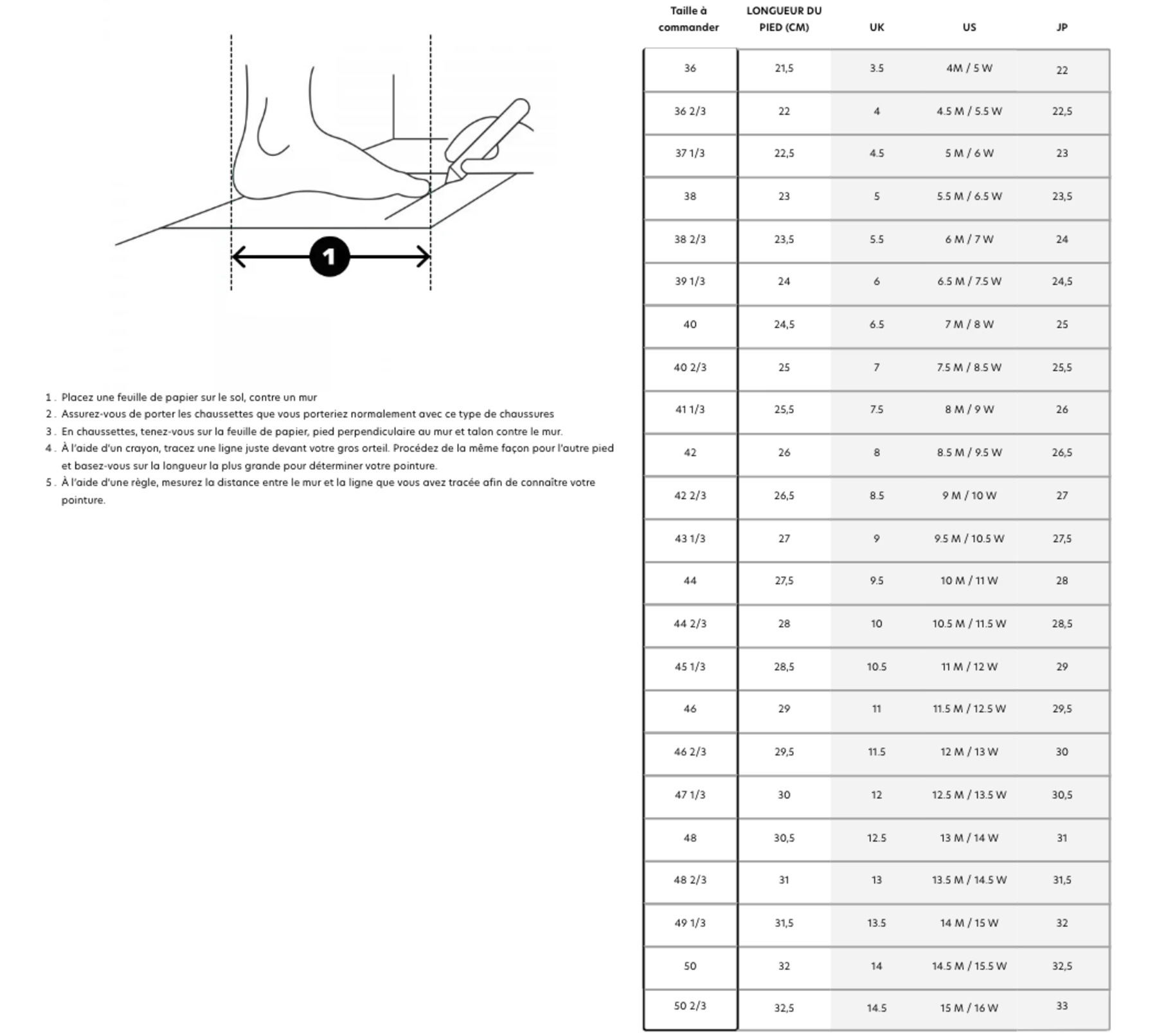 Guide taille chaussure salomon top