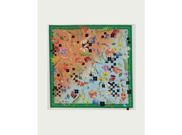 Carré soie imprimé mosaique et fleurs 90 cm x 90 cm - Accessoires - VERT MERCURE