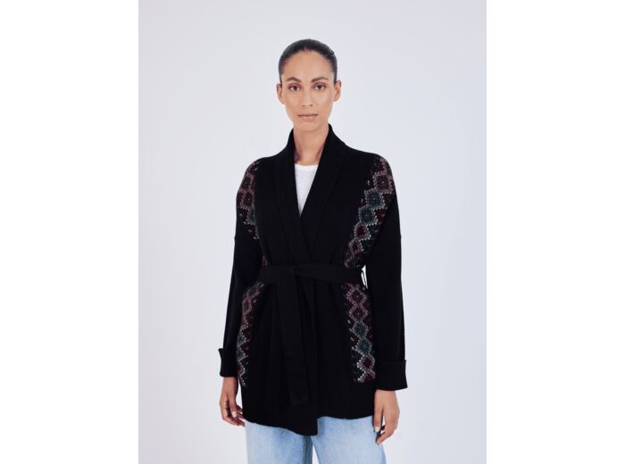 Cardigan laine et cachemire jacquard slave Naja NOIR