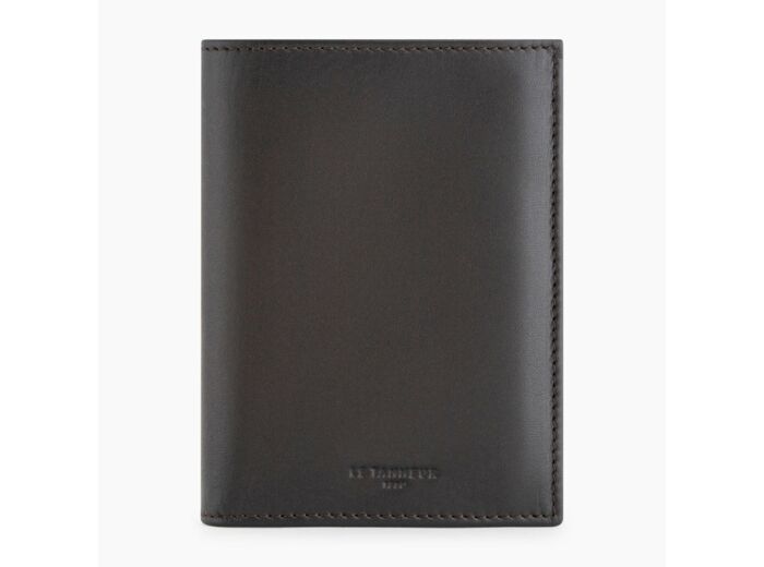 Portefeuille vertical avec poche monnaie zippée Albert en cuir lisse