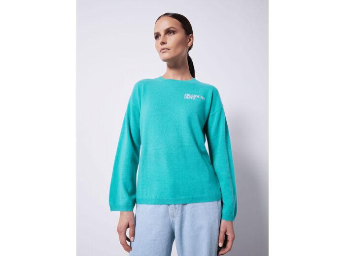 Pull cachemire col rond message “Insta Me” FRESH MINT