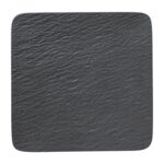 Manufacture Rock - Assiette de présentation carrée, noire effet ardoise, en porcelaine haut de gamme