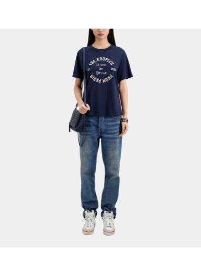 T-Shirt Manches Courtes Avec Print Blason Devant Femme