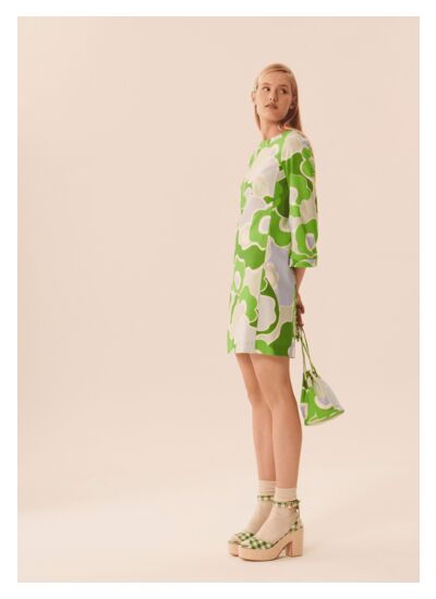 Robe Rivanna-verte imprimée à fleurs en lin et coton