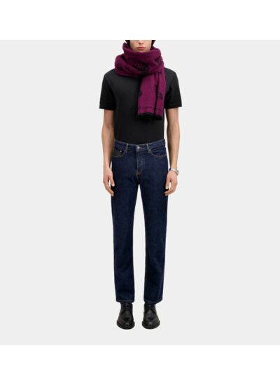 Jean Bleu Slim Avec Poche En Cuir