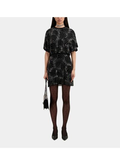 Robe Courte Noire Avec Sequins Et Perles Femme