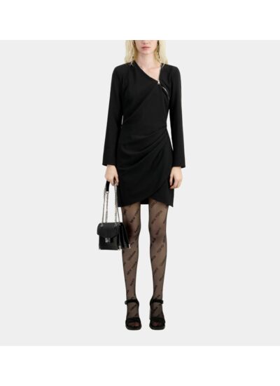 Robe Courte Noire En Crêpe Avec Zip Femme