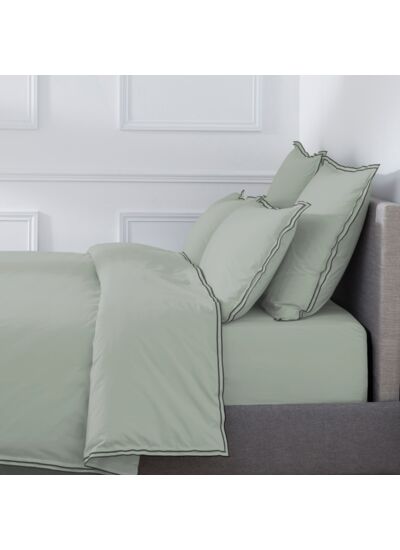 HOUSSE DE COUETTE | Pure White Percale Lavée - Light Green - Finition Black