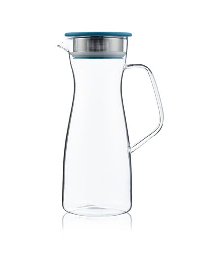 Carafe à thé glacé 1,1L en verre avec filtre et couvercle turquoise