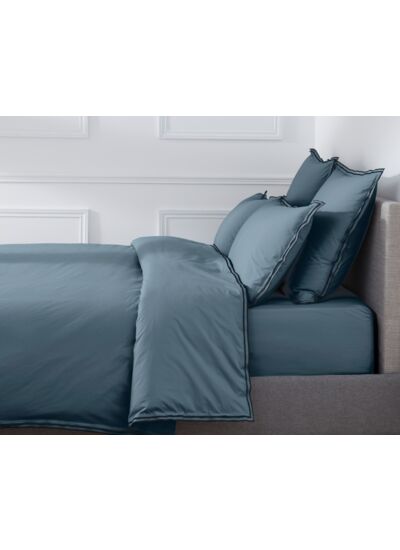 HOUSSE DE COUETTE | Pure White Percale Lavée - Blue - Finition Black