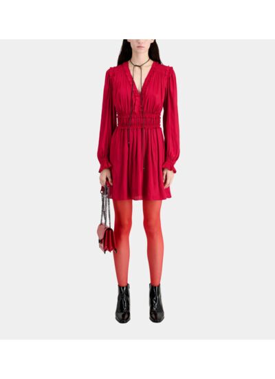 Robe Courte Rouge Avec Fronces Femme