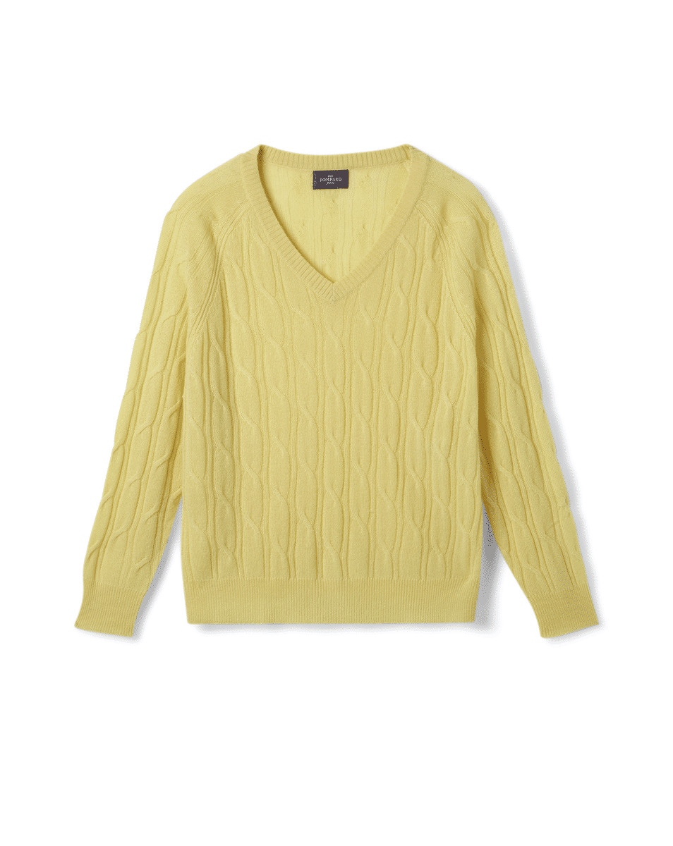 Pull V torsades légères - Femme - JAUNE BUVARD