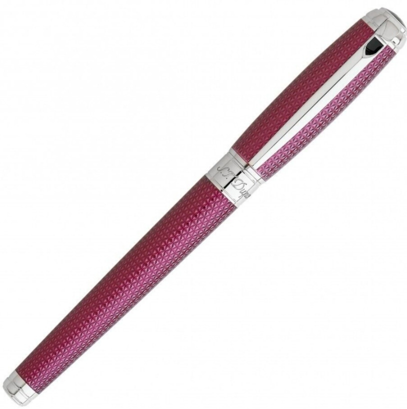 Gamme orfèvre - Stylo Roller large line D laque naturelle fuchsia et palladium