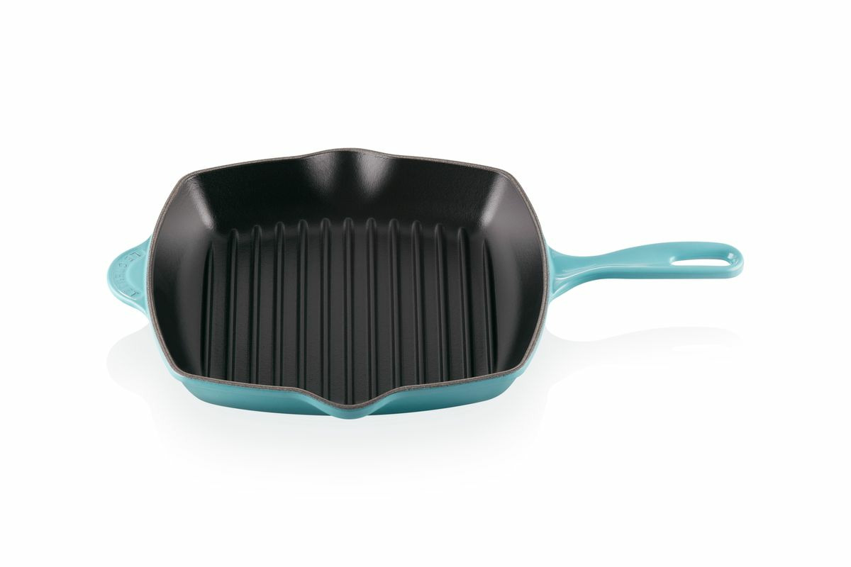 Skillet gril carré 26cm en fonte émaillée bleu caraïbes