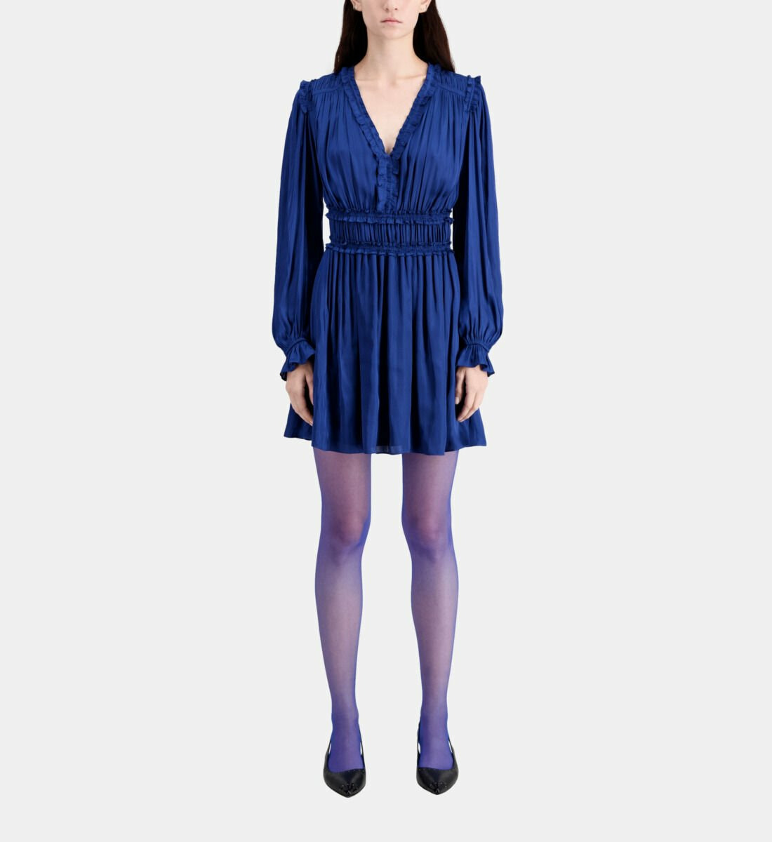 Robe Courte Bleue Avec Fronces Femme