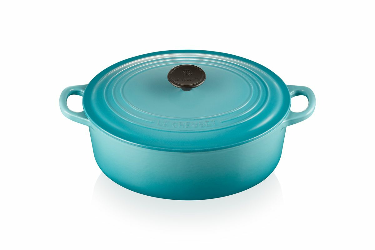 Cocotte ovale 29cm en fonte émaillée bleu caraïbes