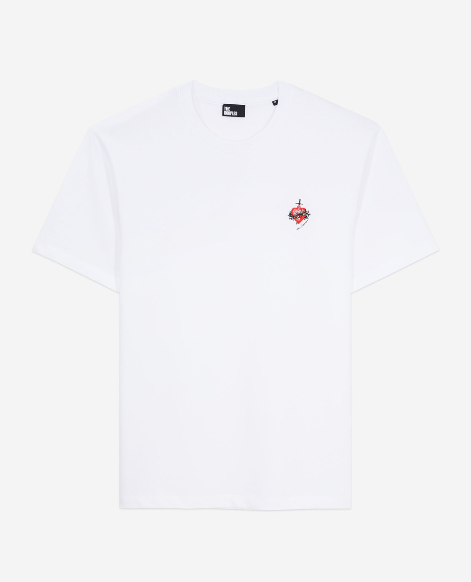 T-Shirt Blanc Avec Broderie Dagger Through Heart Homme