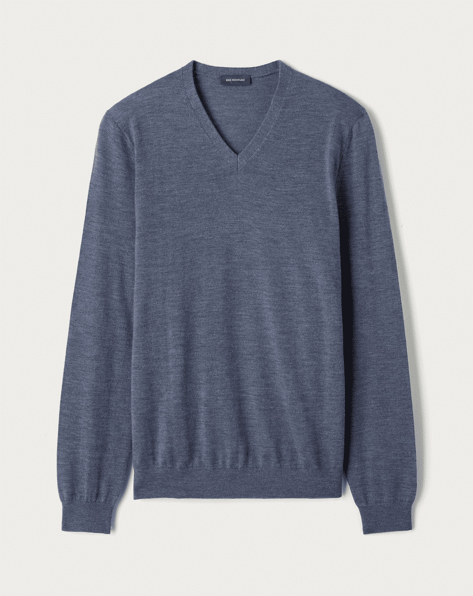 Pull col V ultrafin - Homme - BLEU APATITE