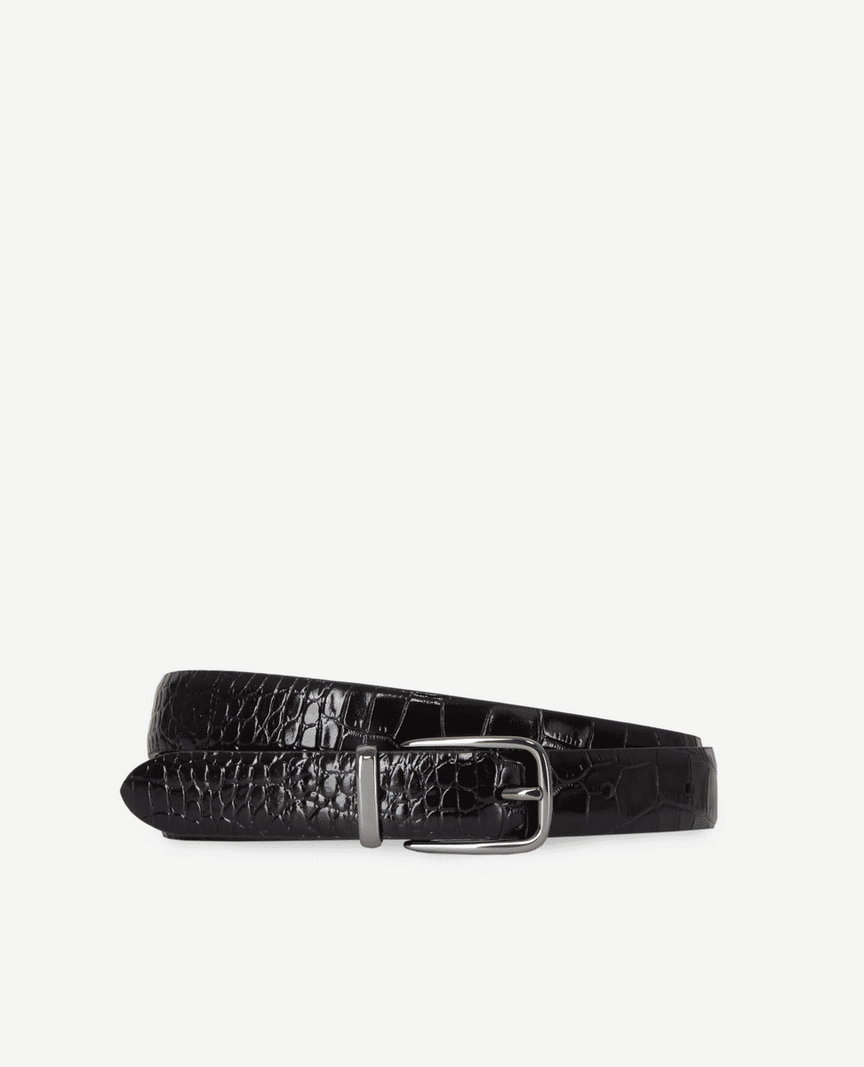 Ceinture En Cuir Noir Effet Crocodile