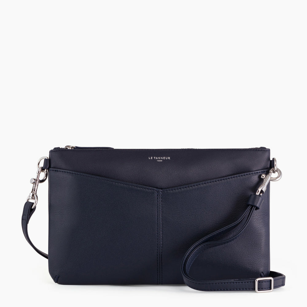 Pochette zippée avec bandoulière amovible Charlotte en cuir lisse