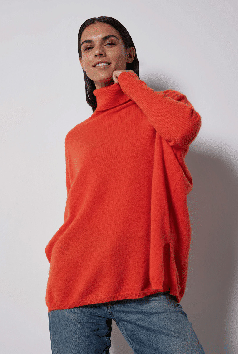 Pull poncho col roulé cachemire Margareth ORANGE