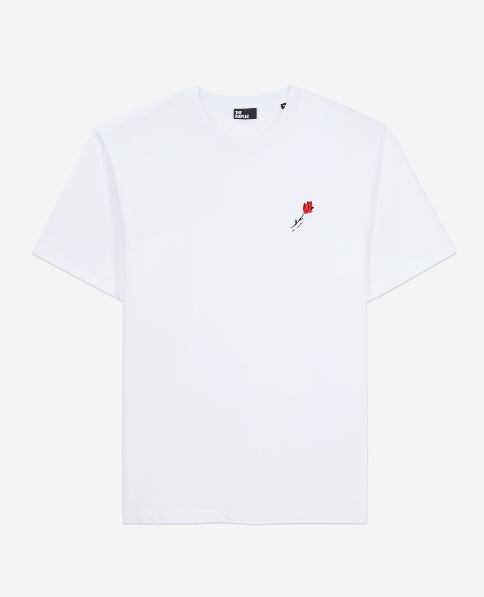 T-Shirt Blanc Avec Broderie Fleur Homme