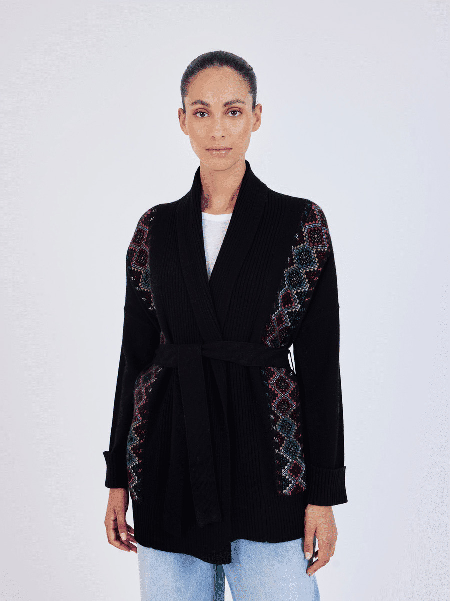 Cardigan laine et cachemire jacquard slave Naja NOIR