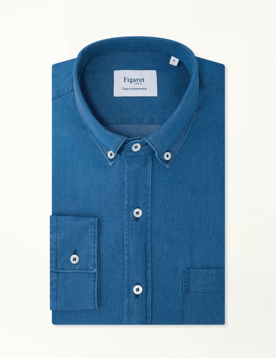 Chemise Contemporaine en twill bleu