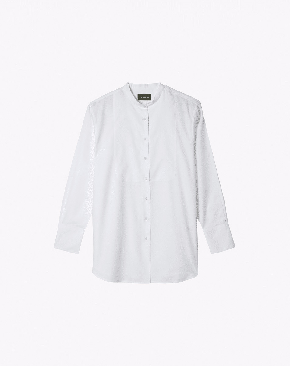 Chemise coton bio à plastron - Femme - BLANC