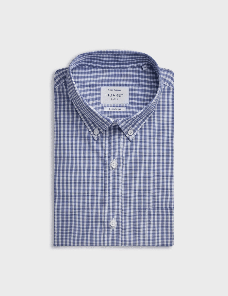 Chemise classique à carreaux bleus