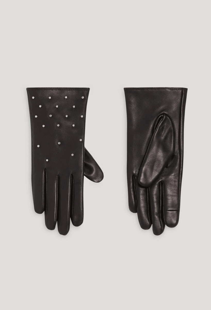 Gants cuir noir strassés