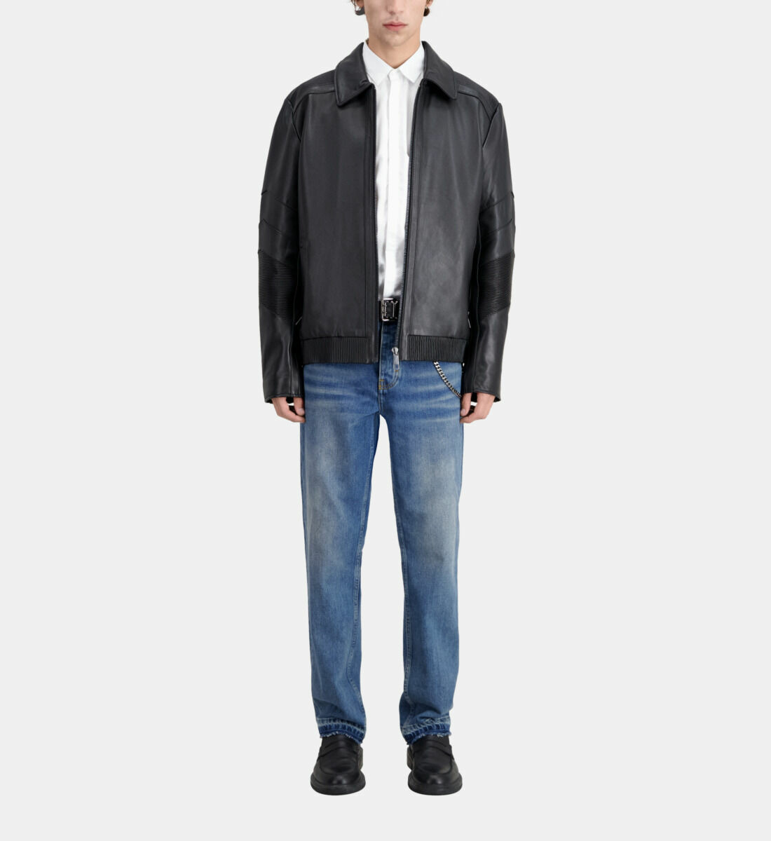 Blouson Biker En Cuir Noir Homme