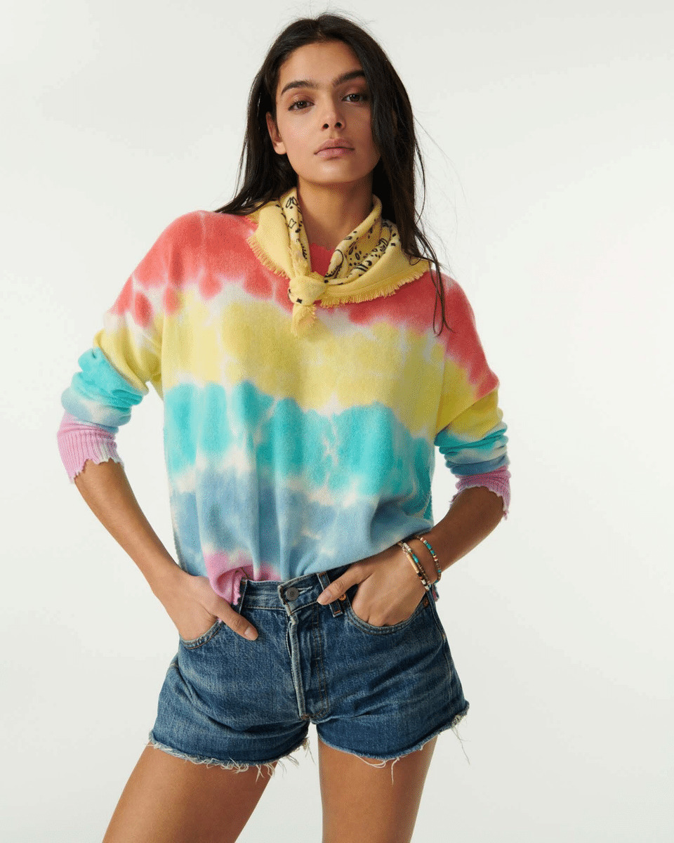 PULL MELA RAINBOW Pull col rond liquette cachemire