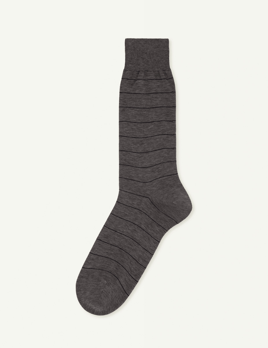 Chaussettes courtes en fil d'Ecosse rayé gris