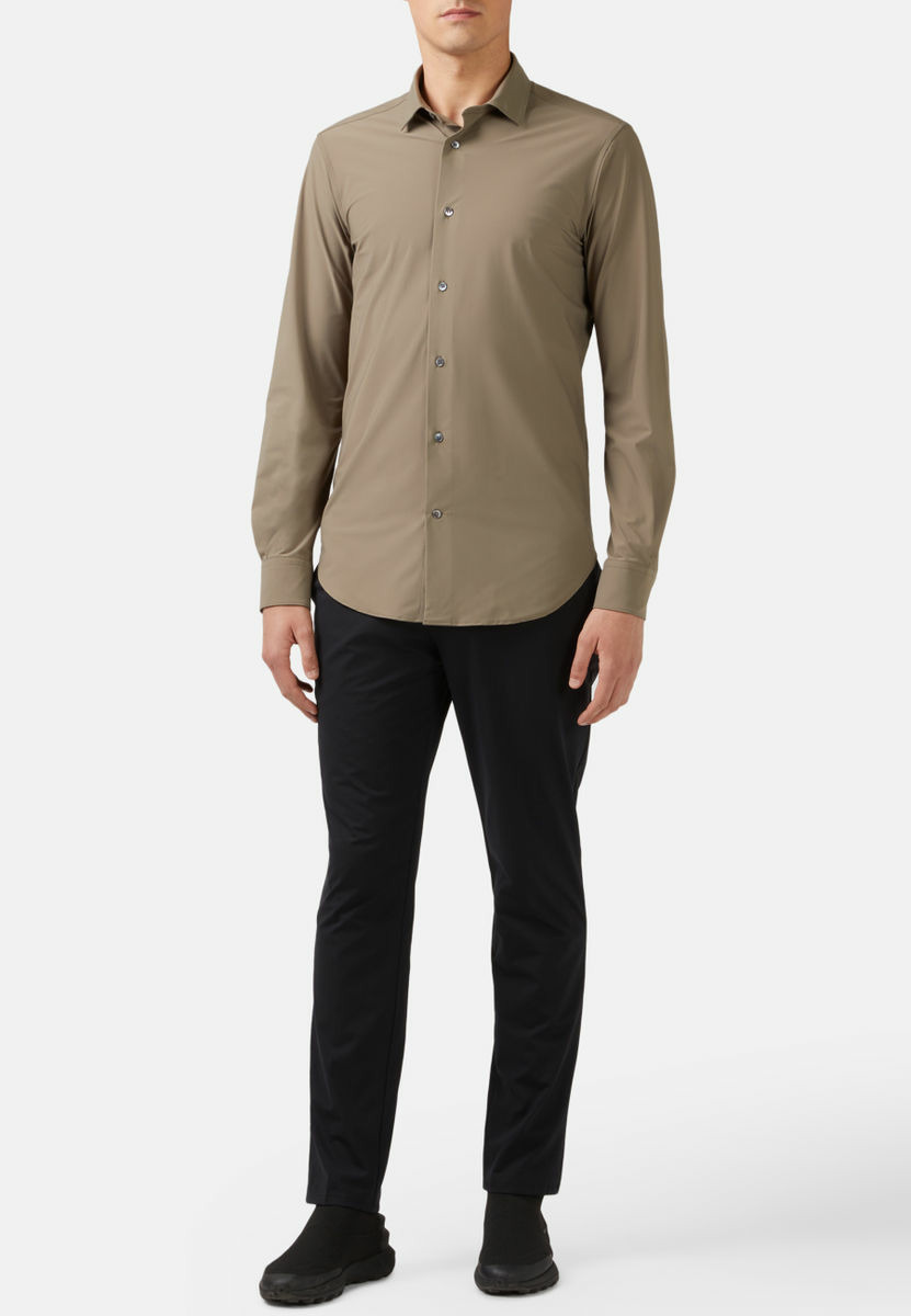 Chemise Taupe En Nylon Extensible Slim Fit