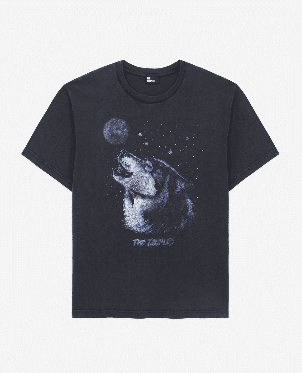 T-Shirt Manches Courtes Wash Avec Print Loup Femme