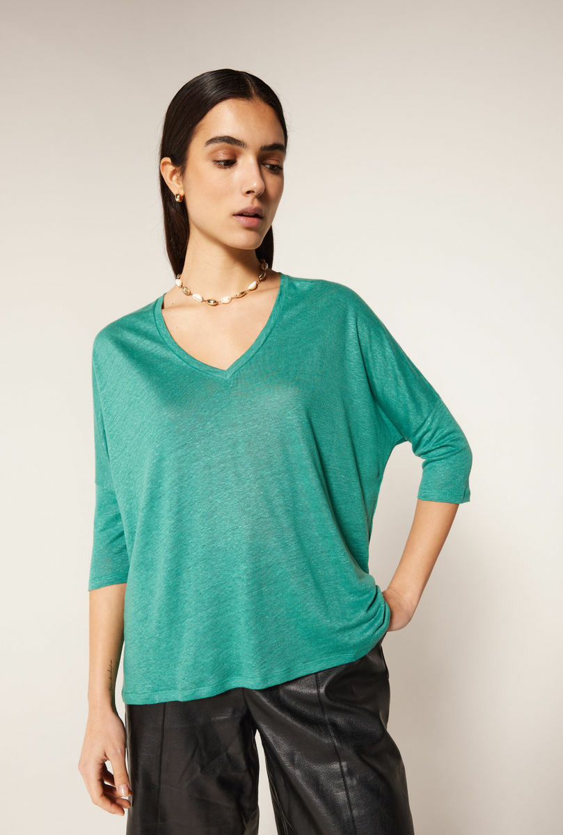 Poncho t-shirt lin Emilie VERT ARDENT