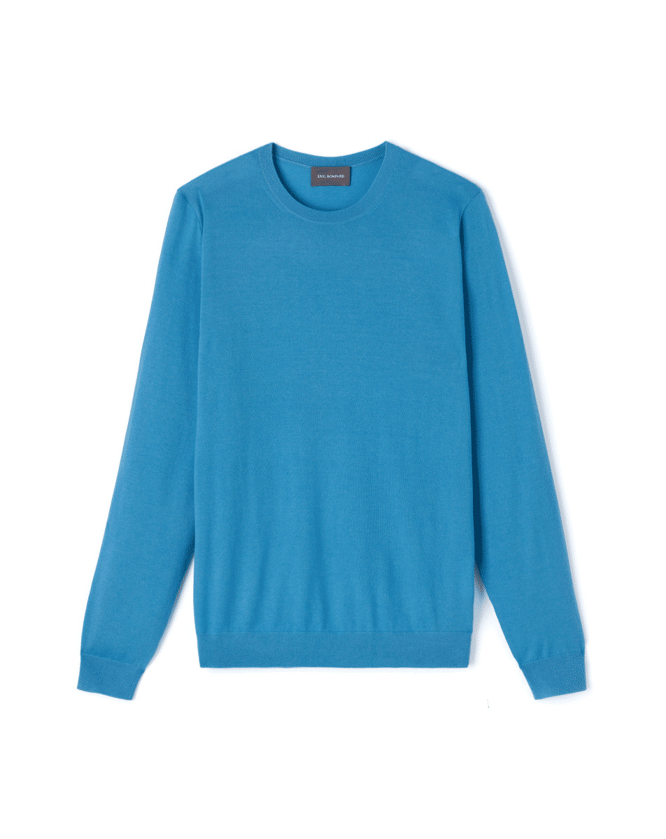 Pull col rond ultrafin - Homme - BLEU CALDERO