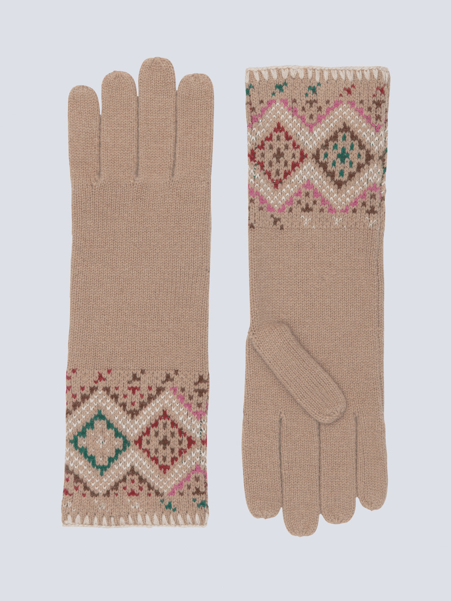 Gants laine et cachemire jacquard slave Daruda FAUVE