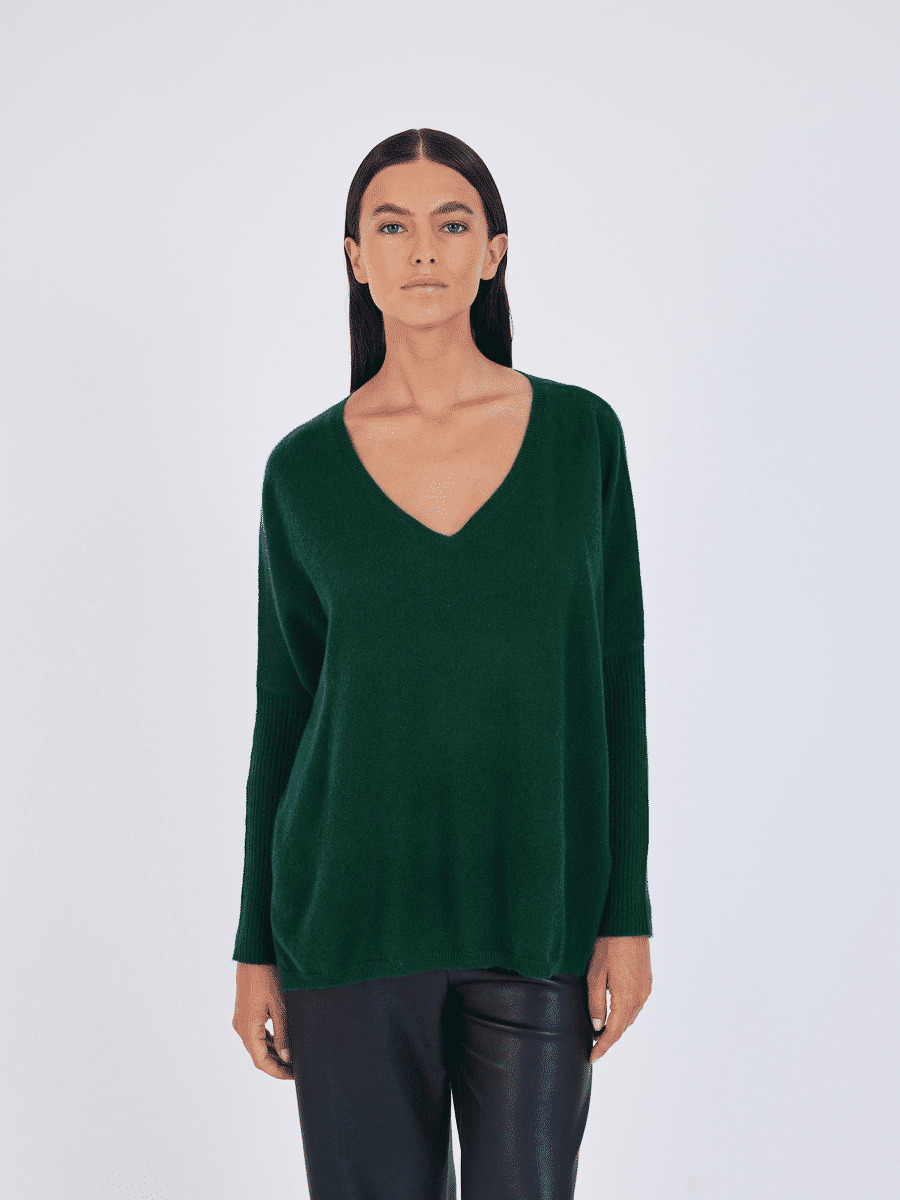 Pull poncho cachemire col V Faustine VERT_EMPIRE