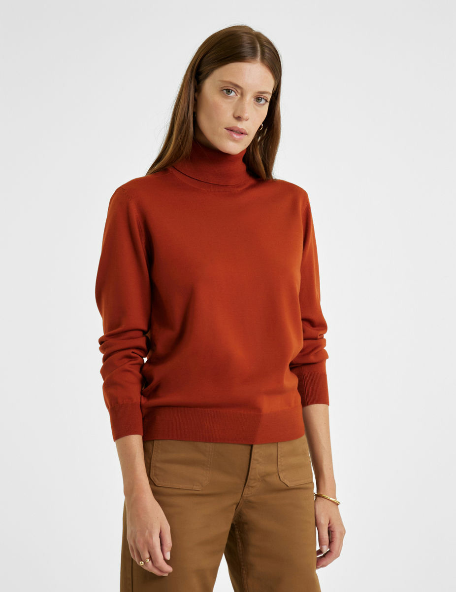 Pull Ebene en laine orange