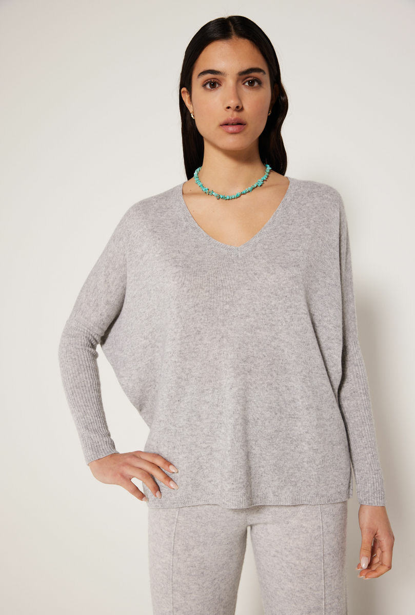 Pull poncho cachemire Faustine GRIS INTEMPOREL