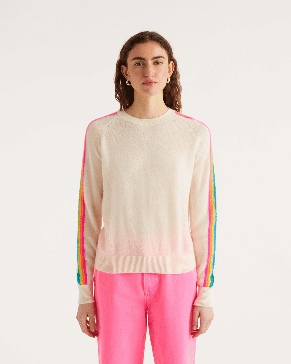 Pull Col Rond Bande Multicolore Aux Manches