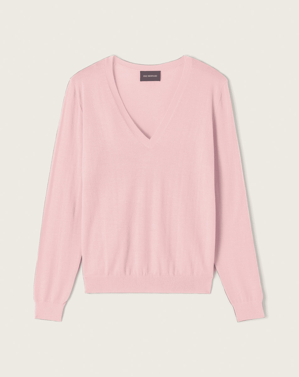 Pull col V ultrafin - Femme - ROSE JELLY