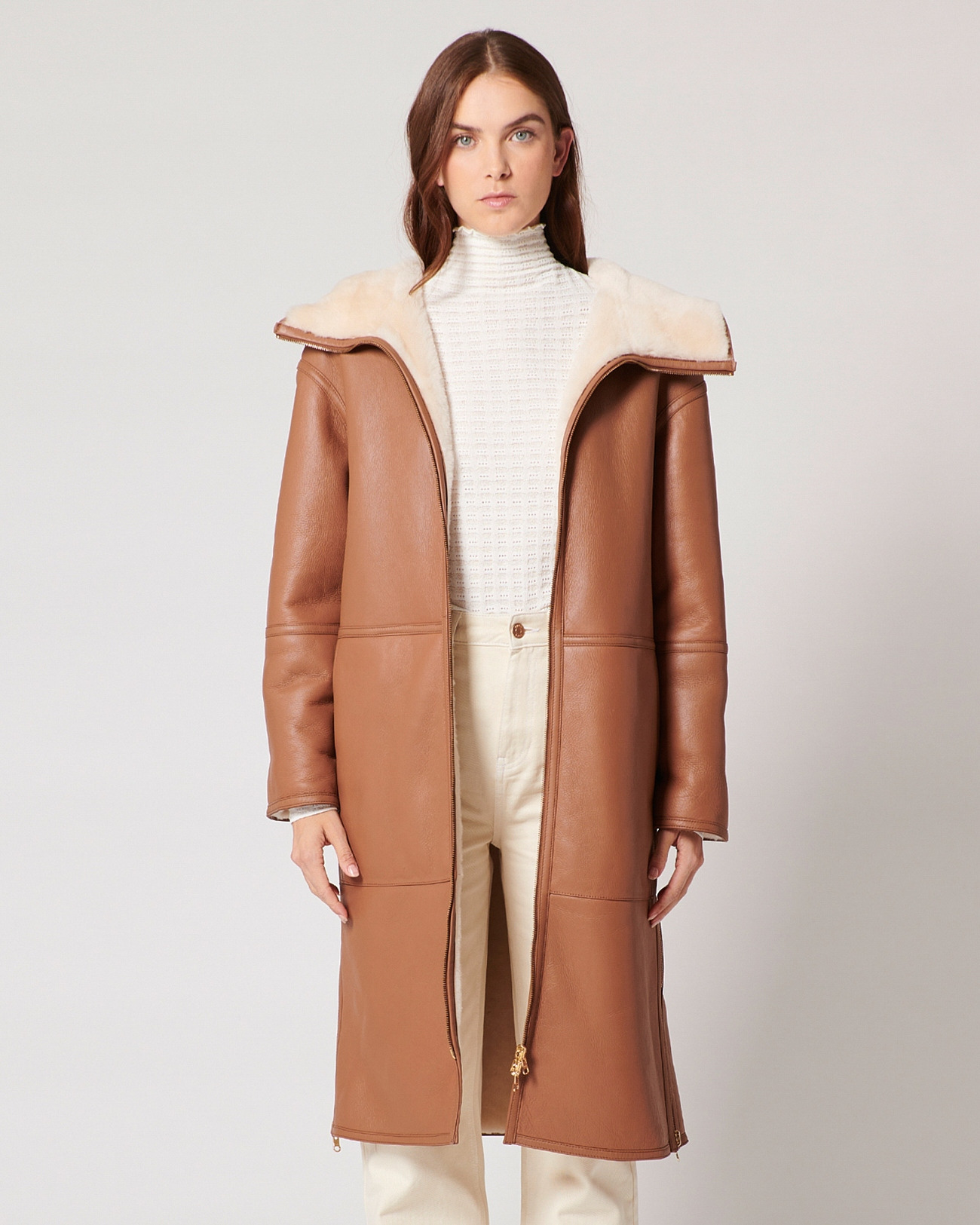 Manteau Mirene Camel en Cuir