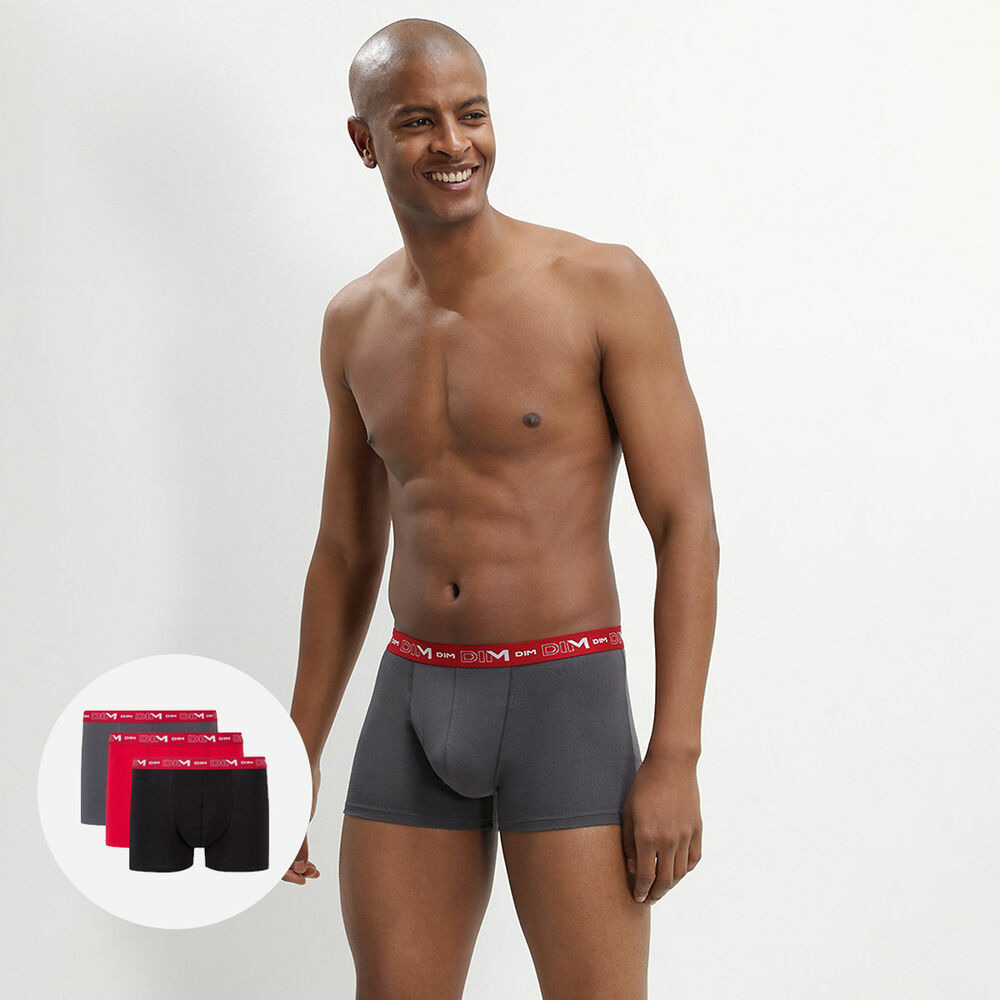 Lot de 3 boxers gris, rouge chili et noir Coton Stretch