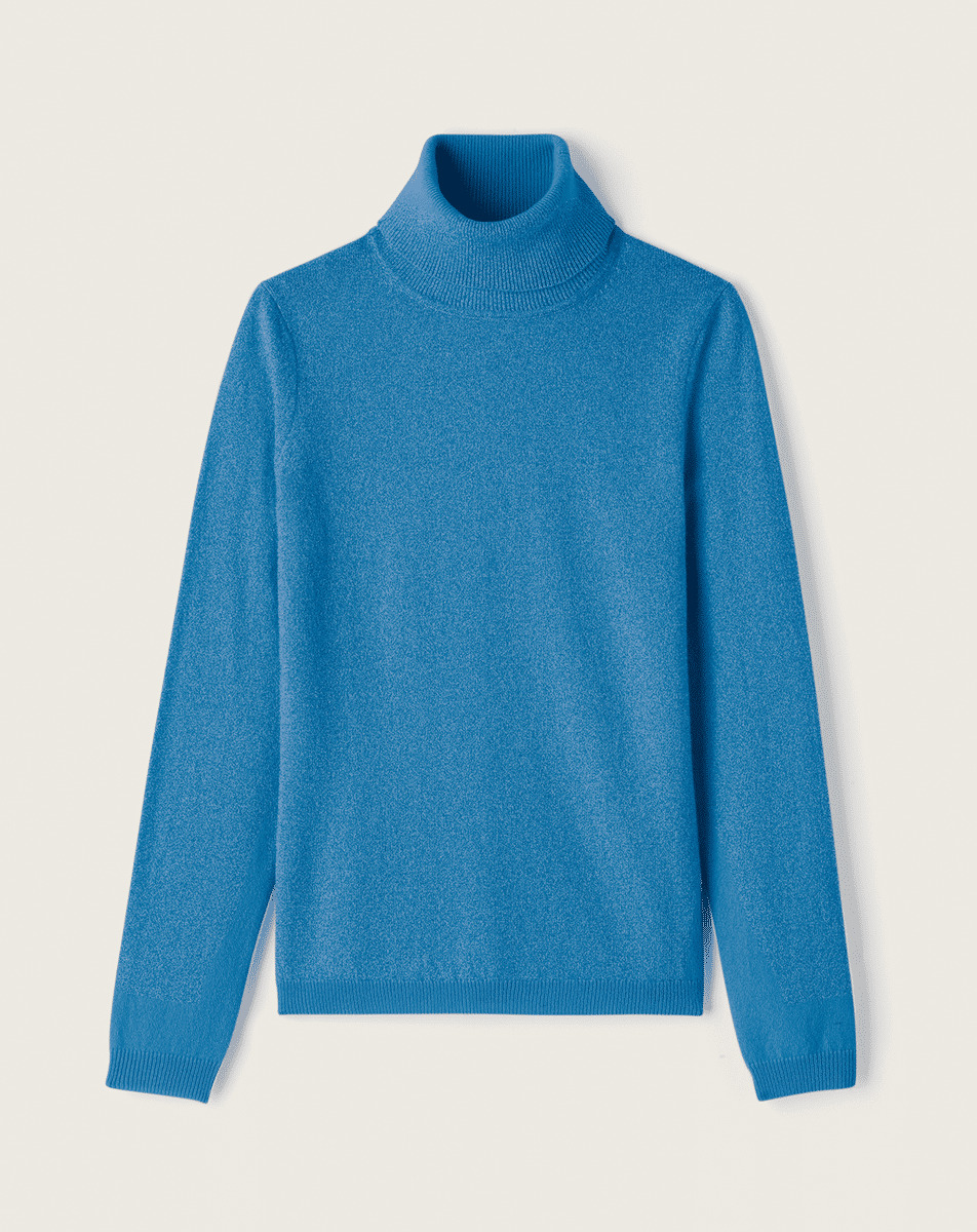 Pull col roulé ajusté - Femme - BLEU ECOSSE