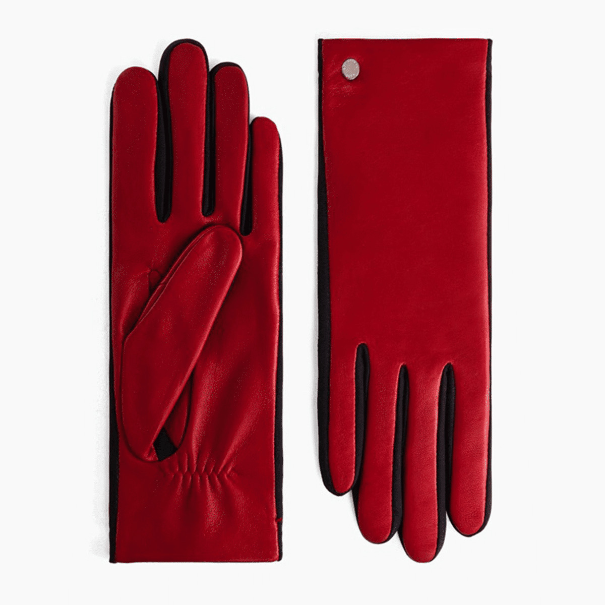 Gants femme bi-matières en cuir d'agneau