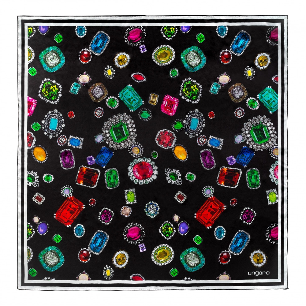 Foulard soie Perla Black - 90 cm x 90 cm